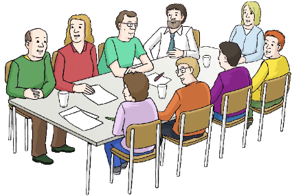 Illustration Arbeitsgruppe sitzt am Tisch