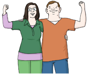Illustration  Frau und Mann halten die Arme nach oben