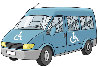 Illustration blauer Fahrdienstbus mit 3 Insassen