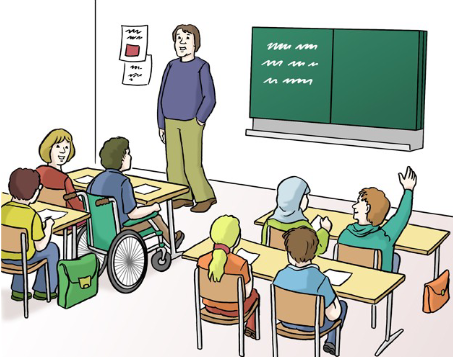 Illustration Klassenzimmer mit Schülern