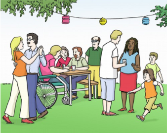 Illustration Gartenfeier mit Menschen